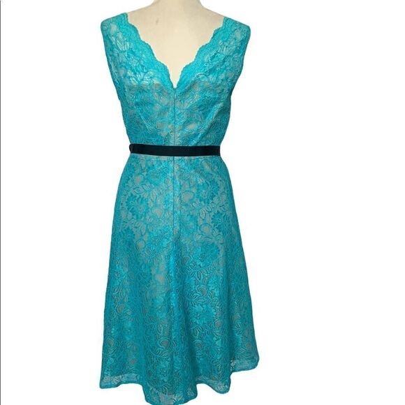Calvin Klein Blue Lace Fit and Flare Dress | Size 8 - Picture 9 of 10